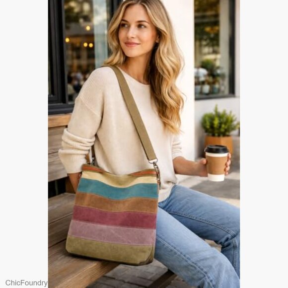Large Canvas Hobo Tote with Adjustable Strap, 5 Compartments for Daily Use - Picture 2 of 7